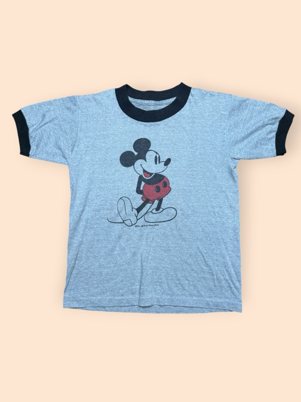 Vintage 1980s Disney Mickey Mouse Ringer T Shirt Women’s Small Gray Vtg 80s